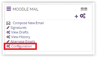 moodle mail block with configuration button highligthed