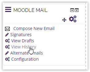 the moodle mail block with the cursor over view history