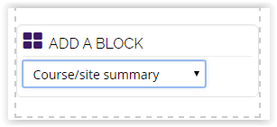 the add a block drop down menu, course/site summary selected