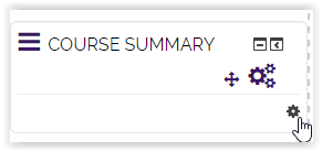 the course/site summary block with the cursor over the gear icon