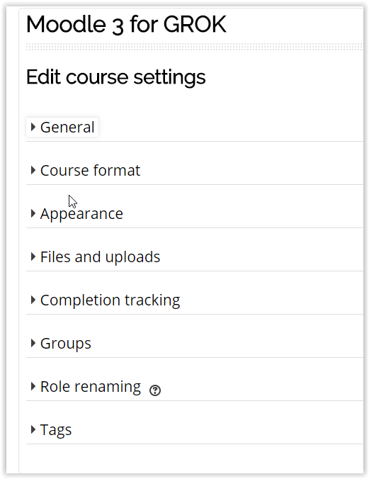 the course settings page