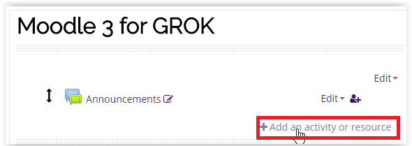 Add an activity or resource button