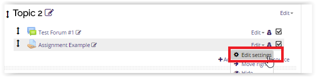 the Moodle assignment edit settings icon.
