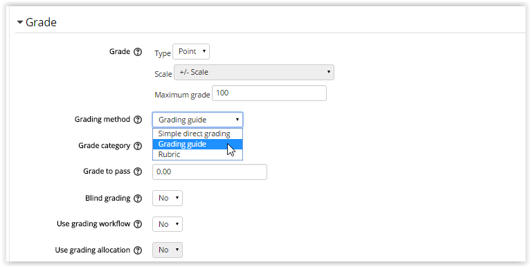 rubric on the grade method dropdown