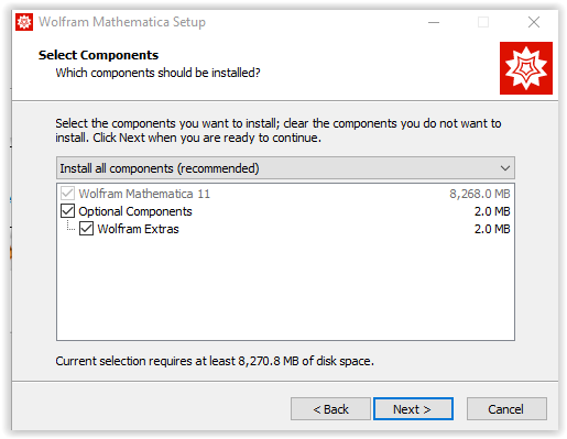 components window with next highlighted