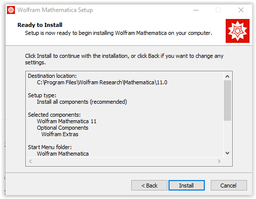 ready to install window with install highlighted