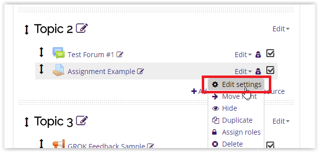 the edit settings button next to an assignment