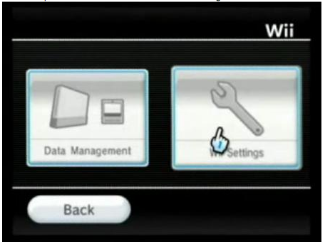 Wii settings selected to the right of the screen