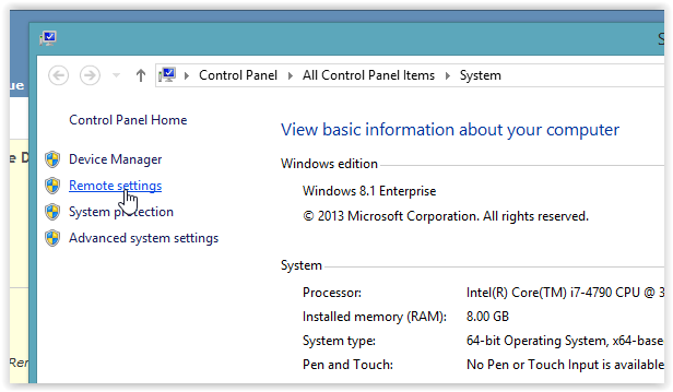 the allow remote access link.