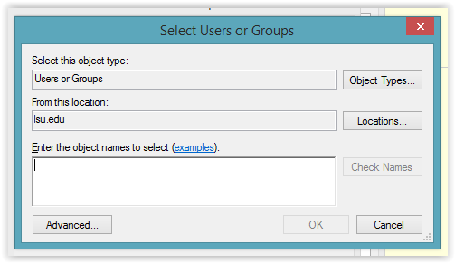 the select users or groups dialog box.