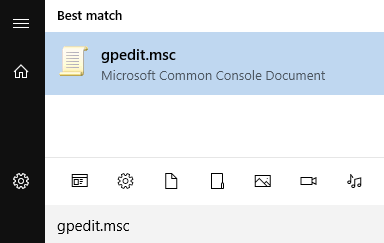 gpedit.msc typed into the start menu