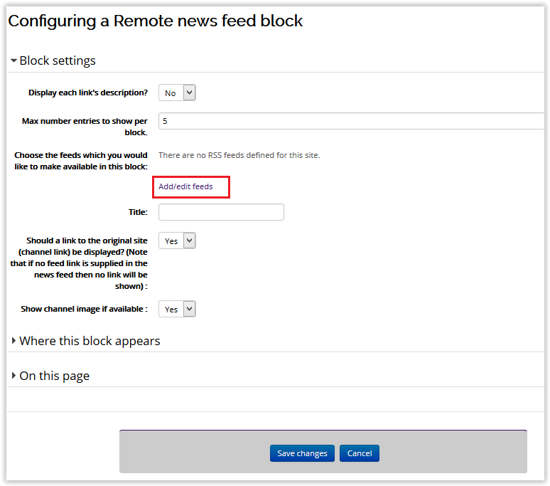 Configure Remote block window
