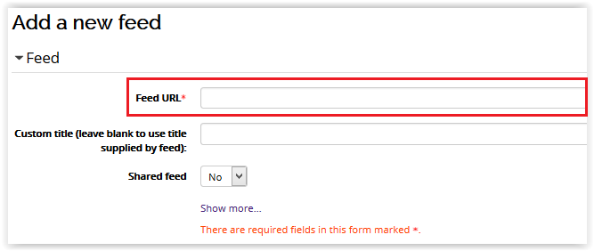 Feed URL box at the top