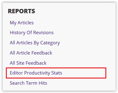 editor productivity stats option in the reports queue.