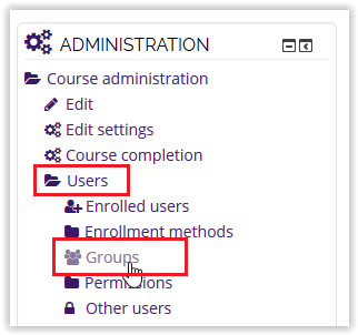 groups link under the users folder on the administration block
