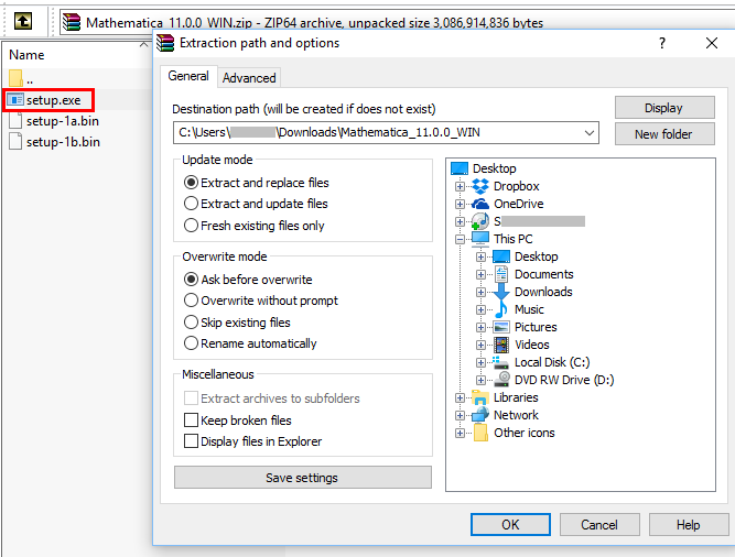 Mathematica institutional zip file setup extraction
