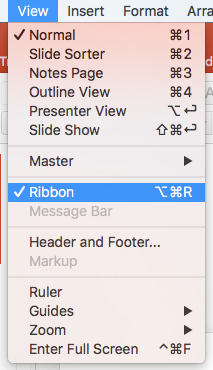 Ribbon option on the View dropdown