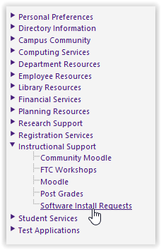 myLSU Software Install Requests under Instructional Support tab