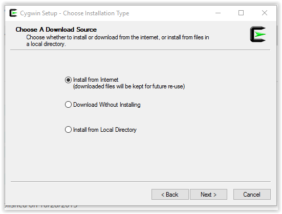 Choosing a download source window for cygwin install