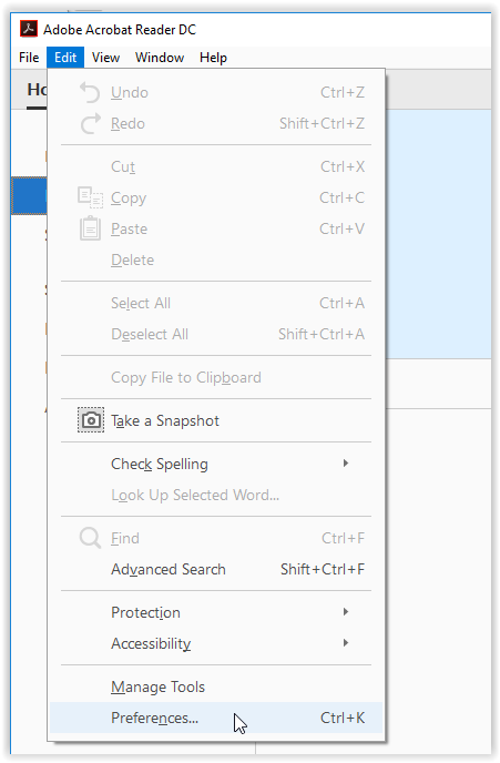 the preferences option under the edit tab