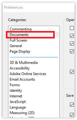 the documents option