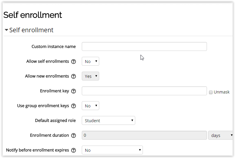Self Enrollment Settings