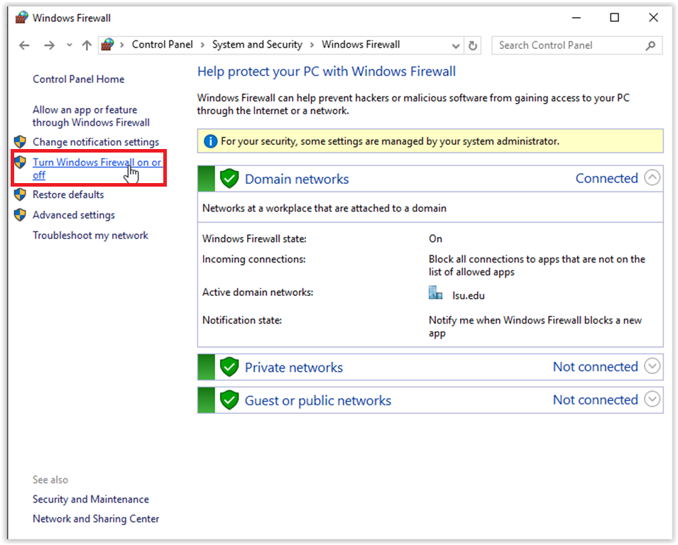 Turn Firewall on or off option