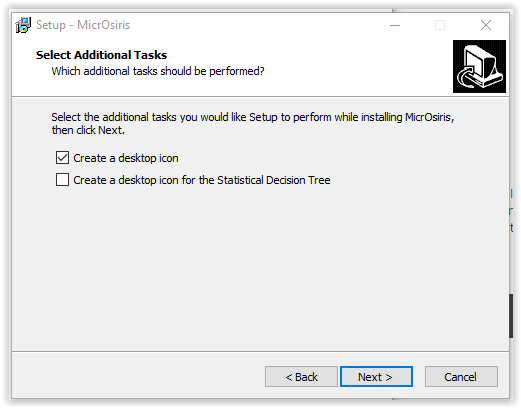 MircOsiris installation process- additional tasks window