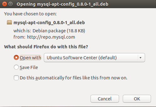 Ubuntu application manager prompting user to open installation package