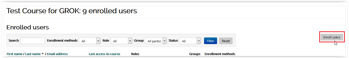 the enroll user button