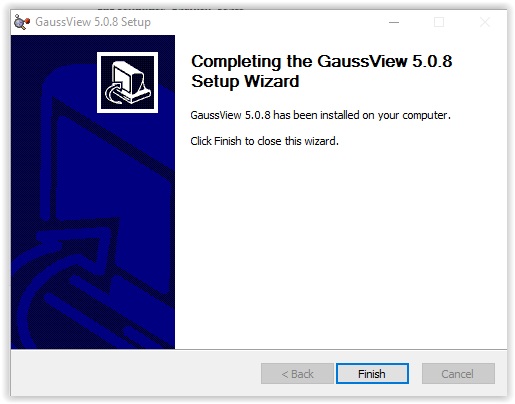 installation completion window for gaussview setup