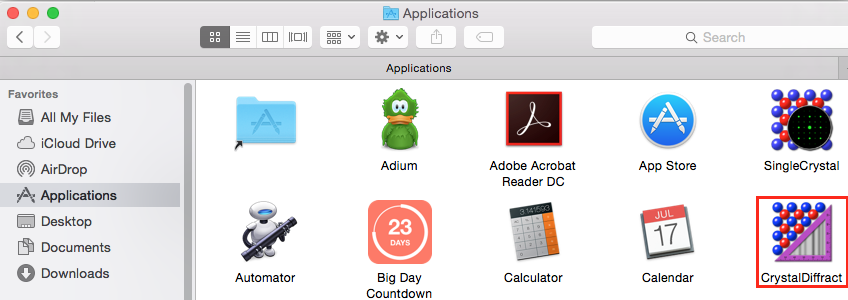 The CrystalDiffract icon in the applications folder