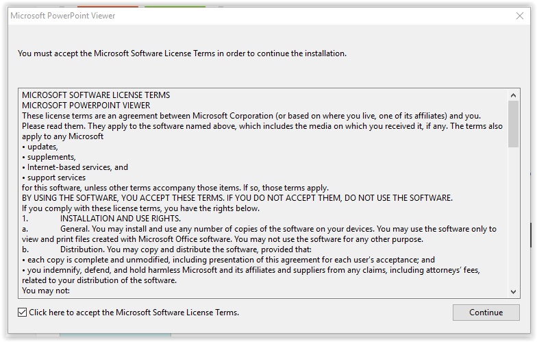 the powerpoint viewer lisence agreement
