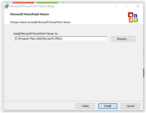 choosing where to install the Powerpoint viewer program