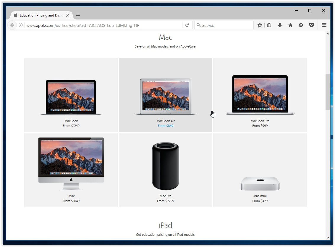 apple student price for mac