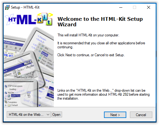 HTML-Kit Setup Wizard welcome screen