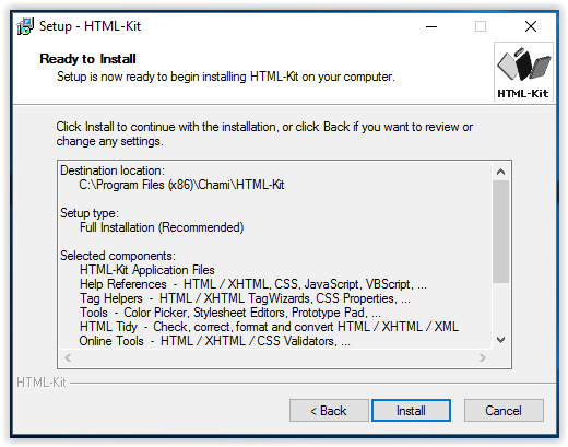 HTML-Kit ready to install screen