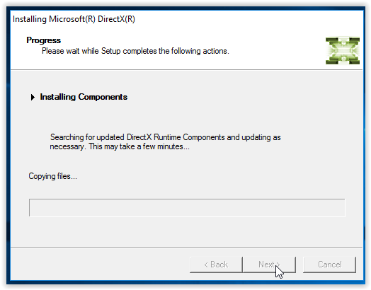 DirectX installation status bar