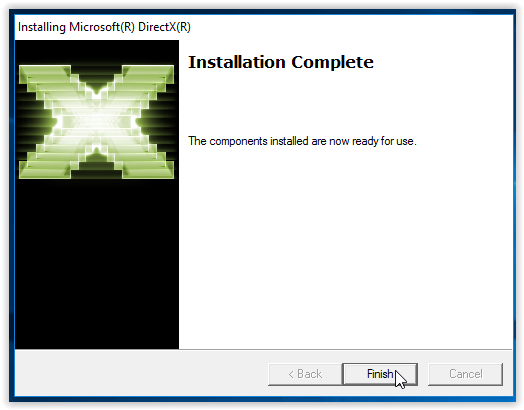 completed installation wizard for DirectX