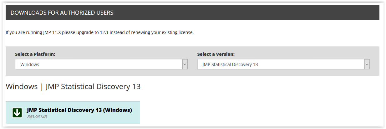 JMP 13 installation button on TigerWare