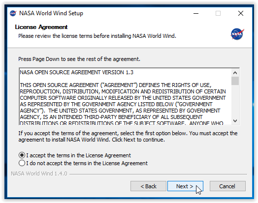 Terms and Agreement for NASA World WInd