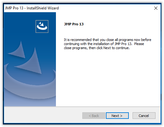 JMP 13 InstallWizard intro screen