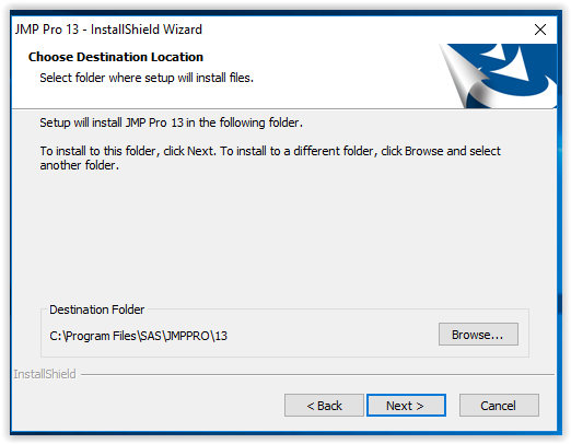 JMP 13 installation location selection