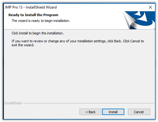 JMP 13 begin installation screen