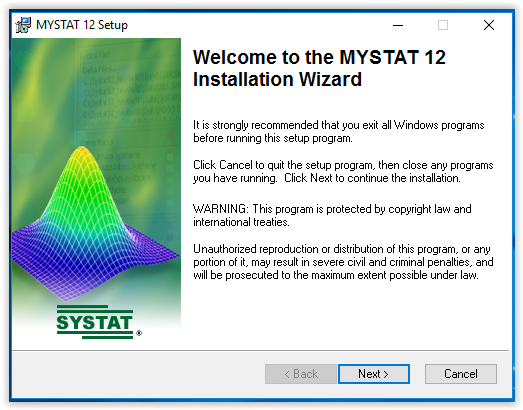 MYSTAT installation welcome screen