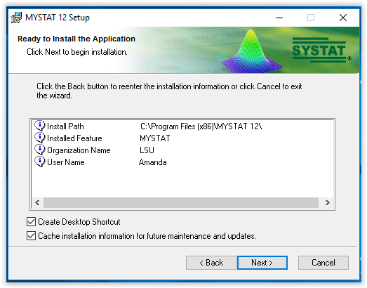 MYSTAT program pre-installation settings