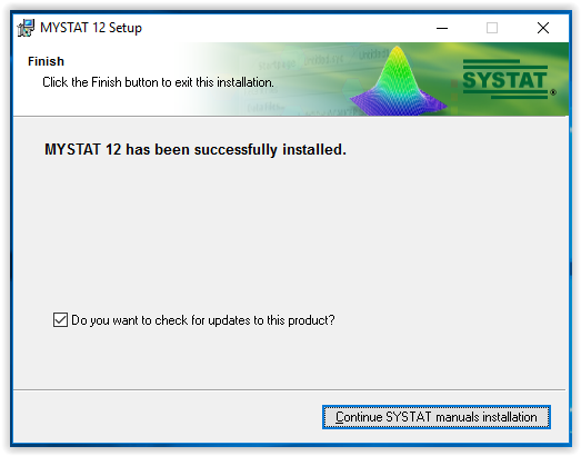 MYSTAT installation complete screen