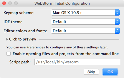 The initial configuration window