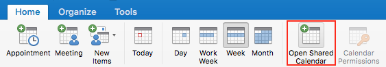 Open Shared Calendar option
