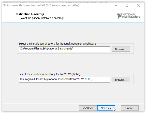 Destination Directory with next highlighted at the bottom of the window.